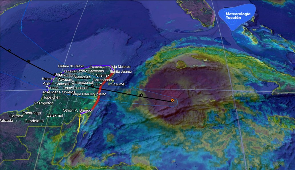 ClimaYucatan's tweet photo. 🌀 Huracán #Beryl se degrada a categoría 2.

Registra vientos de 175 km/h. Aún así debemos estar preparados para su llegada. https://t.co/fJsi8p9Prl