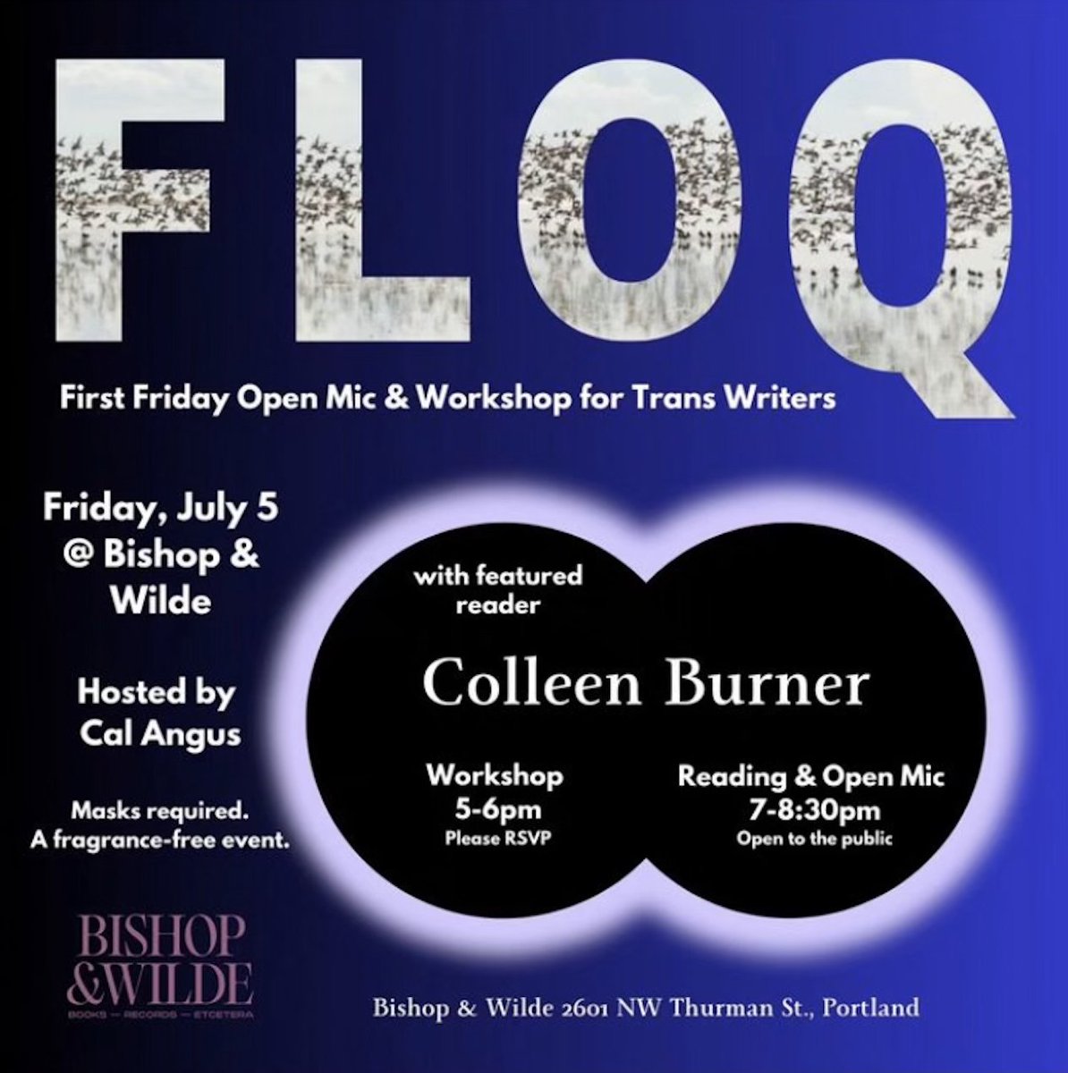 Excited to read with FLOQ tomorrow night at Bishop &amp; Wilde!