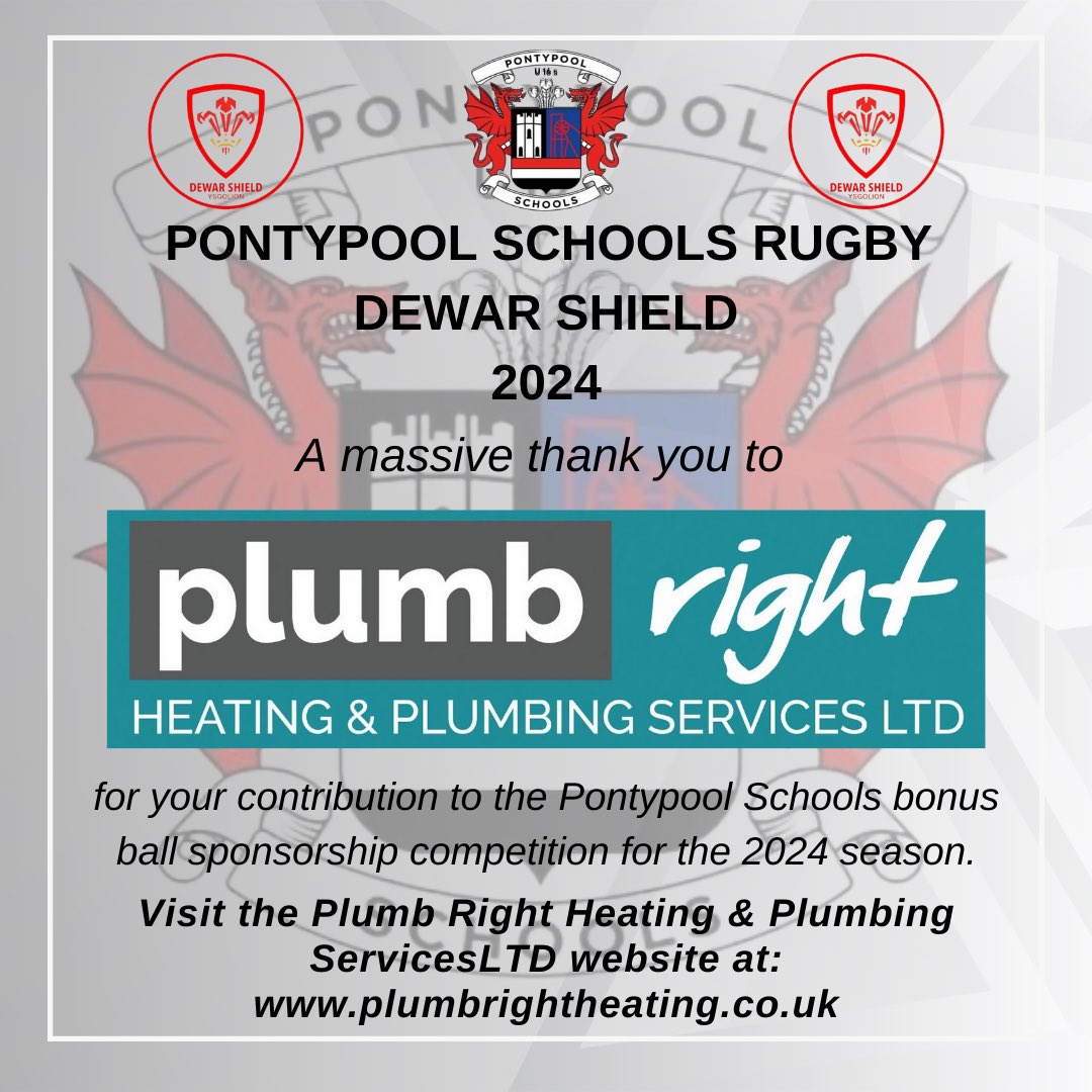 A massive thank you to Plumb Right Heating &amp; Plumbing Services LTD for your contribution to the Pontypool Schools bonus ball sponsorship competition for the 2024 season.

Your support is greatly appreciated by everyone at Pontypool Schools! 🔴⚪️⚫️