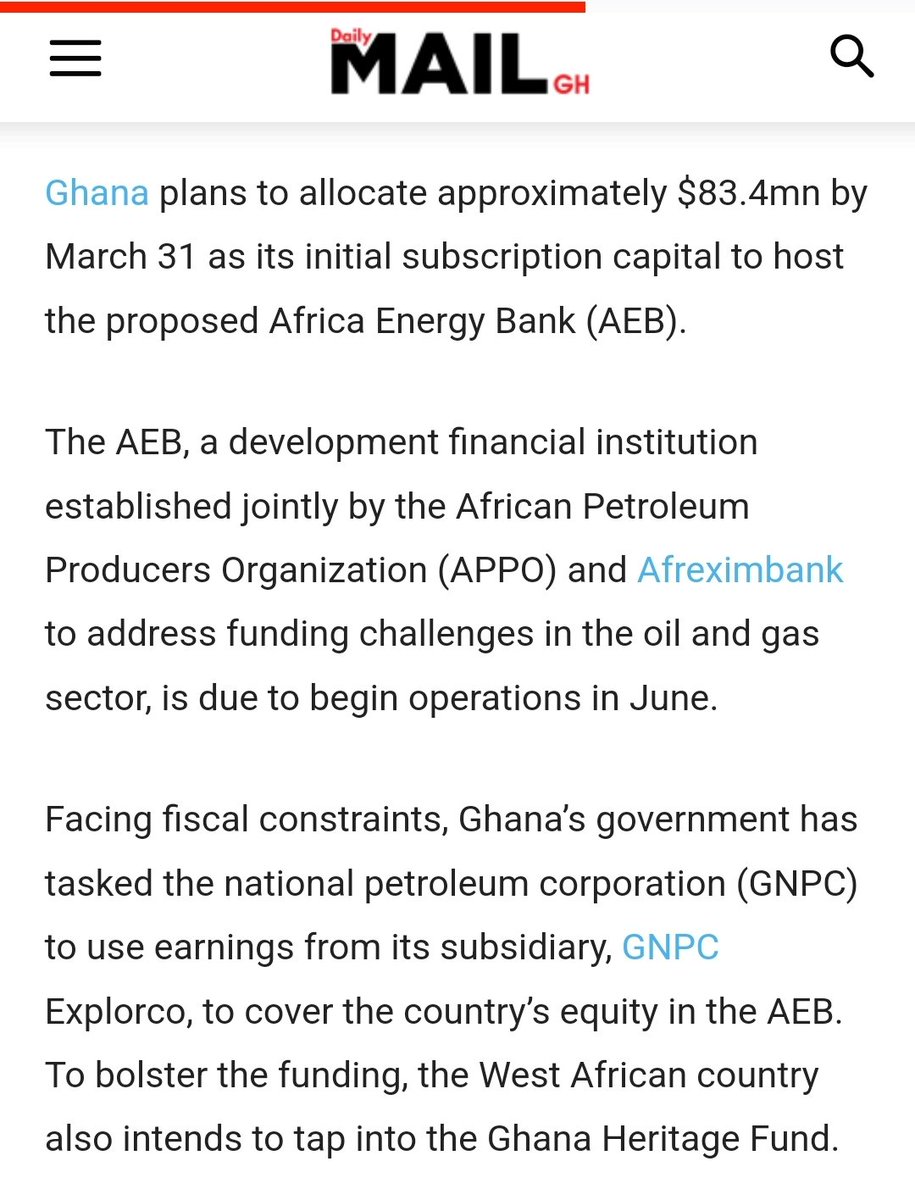 1/
Despite Ghana's dire finances, the Energy &amp; Finance Ministers convinced the Prez &amp; govt to divert precious scarce dollars (&gt;$83m) in an ill-timed adventure to host the new Africa Energy Bank claiming that Ghana was in "pole position" for the bid. Well, Ghana lost out.