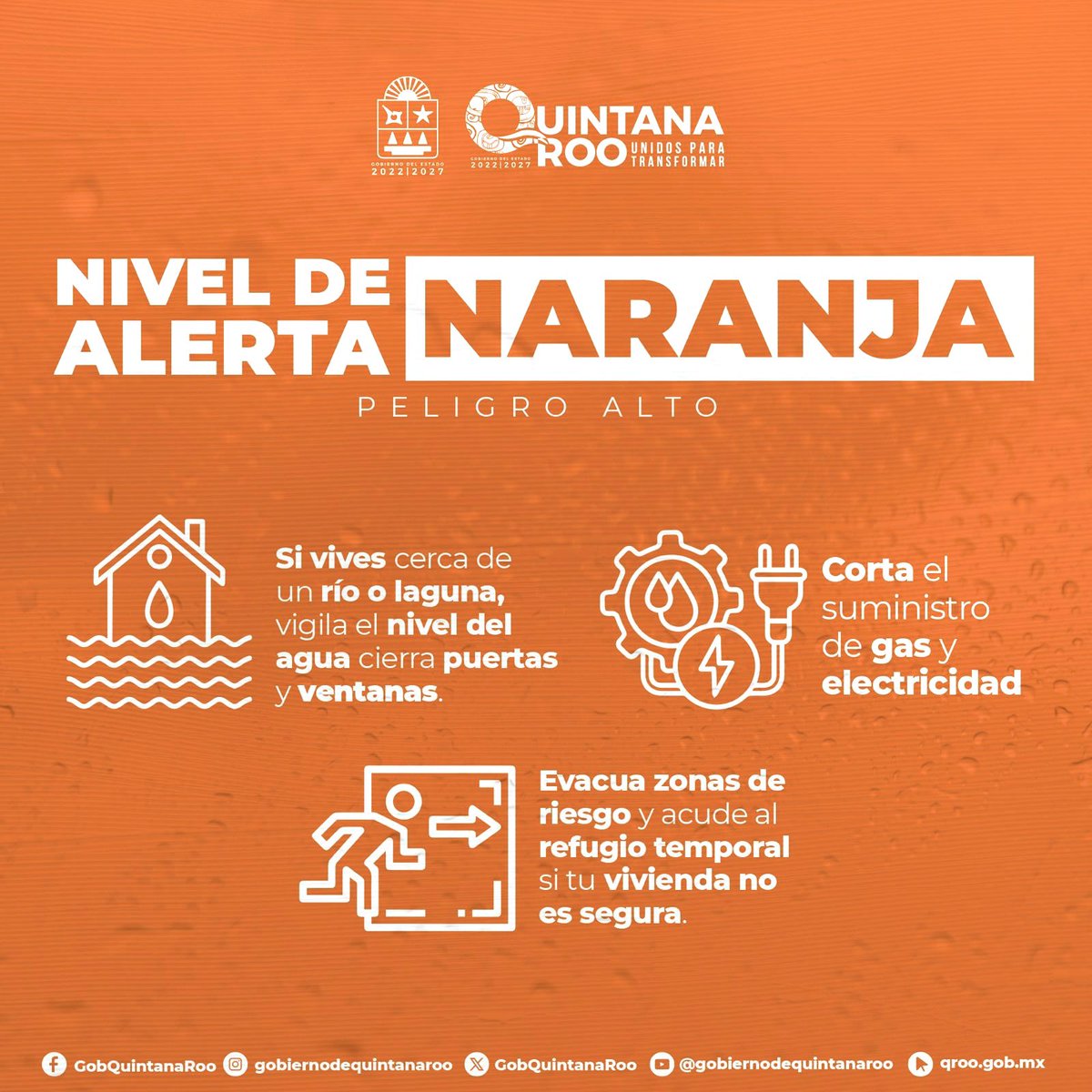 MaraLezama's tweet photo. ⚠️ 🟠¡Actualización huracán #Beryl, ahora categoría 2️⃣! Continuamos en #AlertaNaranja 🟠, #PeligroAlto frente al acercamiento del huracán “Beryl” a nuestras costas. 🌪️🚨 ¡Se pronostica que impacte la noche de este día o la madrugada del viernes como huracán de categoria 2 entre los municipios de Tulum y Felipe Carrillo Puerto! 📣✋🏽

“Beryl” ahora como huracán de categoría 2 en la escala Saffir-Simpson. 🗾 Su centro se localiza a 215 km al oeste de Isla Gran Caimán, a 415 km al sureste de #Cancún y a 445 km al este-sureste de Tulum, Quintana Roo. 

Presenta vientos máximos sostenidos de 175 km/h, rachas de 210 km/h y desplazamiento hacia el oeste-noroeste a 30 km/h. ⛈️Las bandas nubosas de Beryl ocasionarán lluvias puntuales torrenciales (150 a 250 mm) y oleaje de 4 a 6 metros de altura en nuestras costas. 🌊

⚠️📣Se mantiene zona de prevención por efectos de huracán desde Puerto Costa Maya hasta Cancún, Q. Roo, incluido Cozumel; zona de vigilancia por efectos de huracán desde Chetumal hasta Puerto Costa Maya y desde Cancún hasta Cabo Catoche, Q. Roo; y zona de prevención por efectos de tormenta tropical desde Cancún, Q. Roo, hasta Campeche, Camp.

🚨 Es momento de extremar precauciones y mantenerse informados a través de medios oficiales: @CNPC_MX @conagua_clima @ProtCivil_QRoo 
Emergencias: 911. 📞

📍(12:00 hrs)