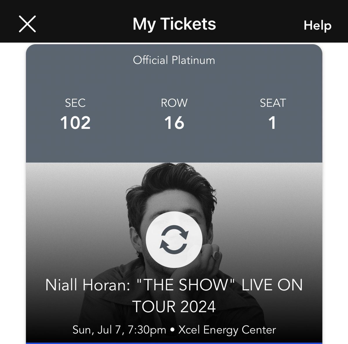 TangyinBuffalo's tweet photo. I have one Niall Horan ticket for St. Paul, Minnesota on July 7 for sale.

I have it listed on Ticketmaster, but will sell it privately, also. https://t.co/uyv0BzLhse