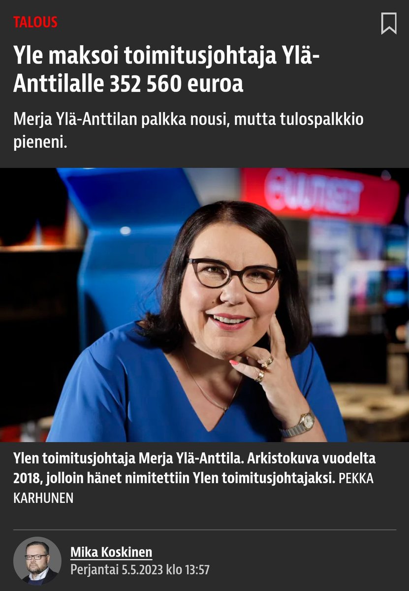 katrinkristiina's tweet photo. @KlausLindh @SariHeinonen5 @SebastianTyne Käsittämätöntä, että uutisiksi naamioitua, pohjoismaiden kalleinta @Yleisradio-sirkusta **verorahoilla** pyörittävä @merjaya tienaa yli 10-kertaisesti suomalaisten mediaanipalkan.  #ylealas #defundyle https://t.co/aX2ZKLlhqO