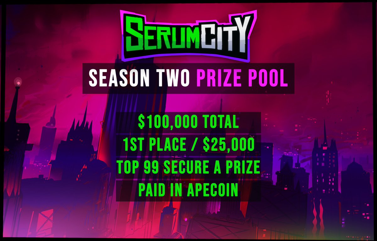 Climb the ranks and pocket the prize.

Season Two kicks off next week and there are big bounties to play for on the Seasonal Points Leaderboard:
🥇$25,000
🥈$12,500
🥉$7,500

A total ladder of $100,000 paid in APE will be awarded to the Top 99 positions of the Season Two Points