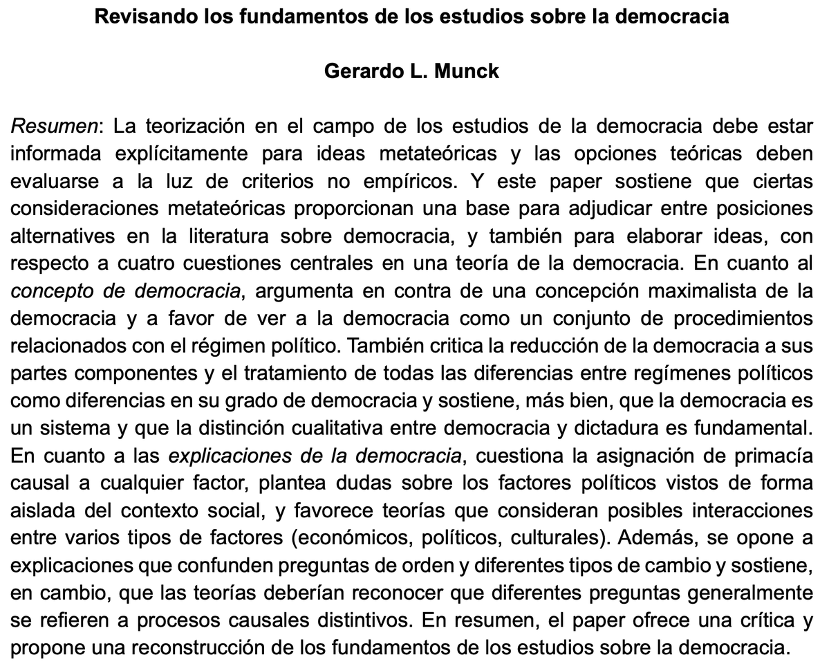 Hoy, en una conferencia en Heidelberg, presento un paper que terminé recientemente sobre varias cuestiones en el estudio de la democracia sobre las que he estado tuiteando.

Aquí está el resumen.👇

Pronto comparto el paper aquí.