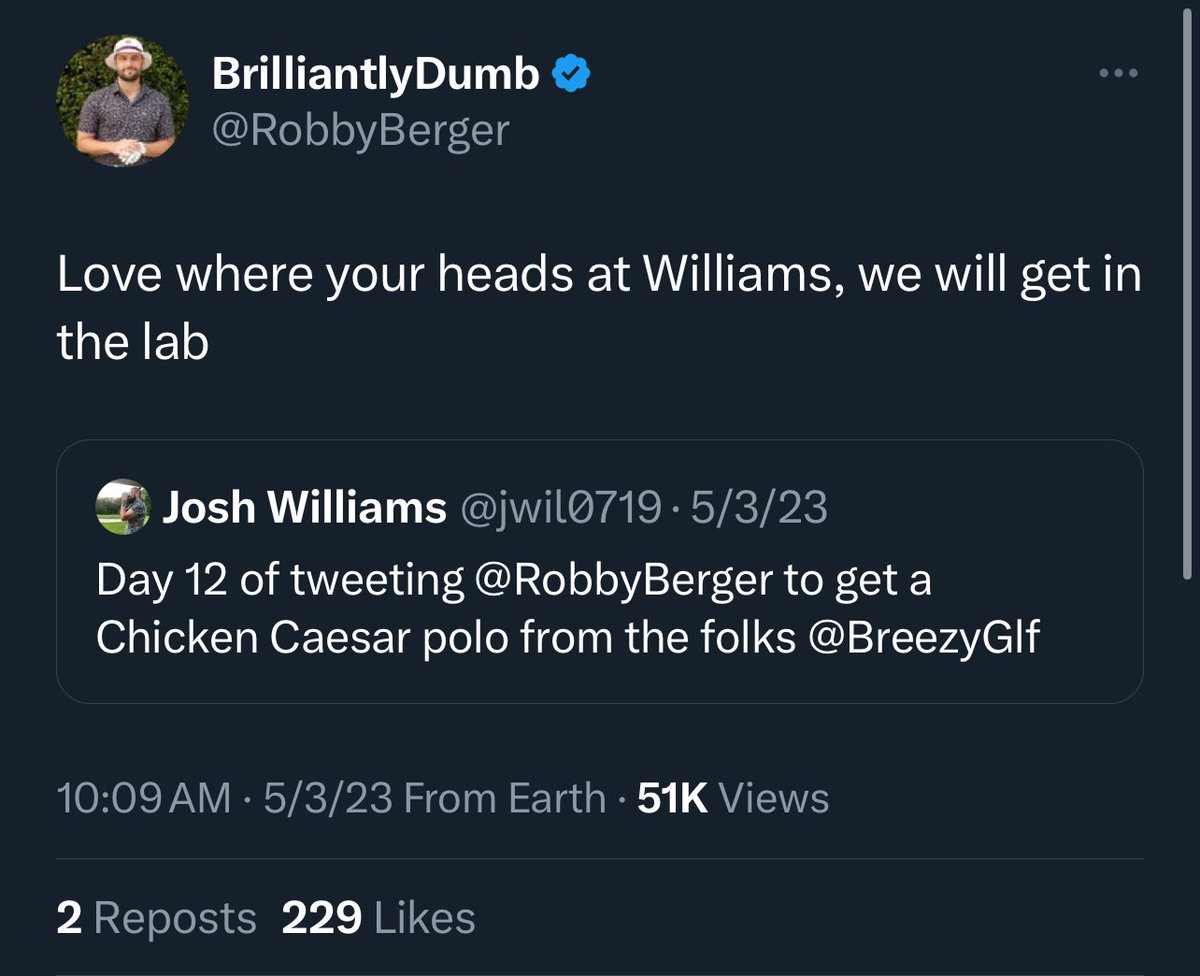 jwil0719's tweet photo. Day 98 of waiting for @RobbyBerger and @BreezyGlf to send the polo. Happy 4th. Suck it England. @bobdoessports #chickencaesar #golf #haveaday #breezy https://t.co/C28LCKcgQH
