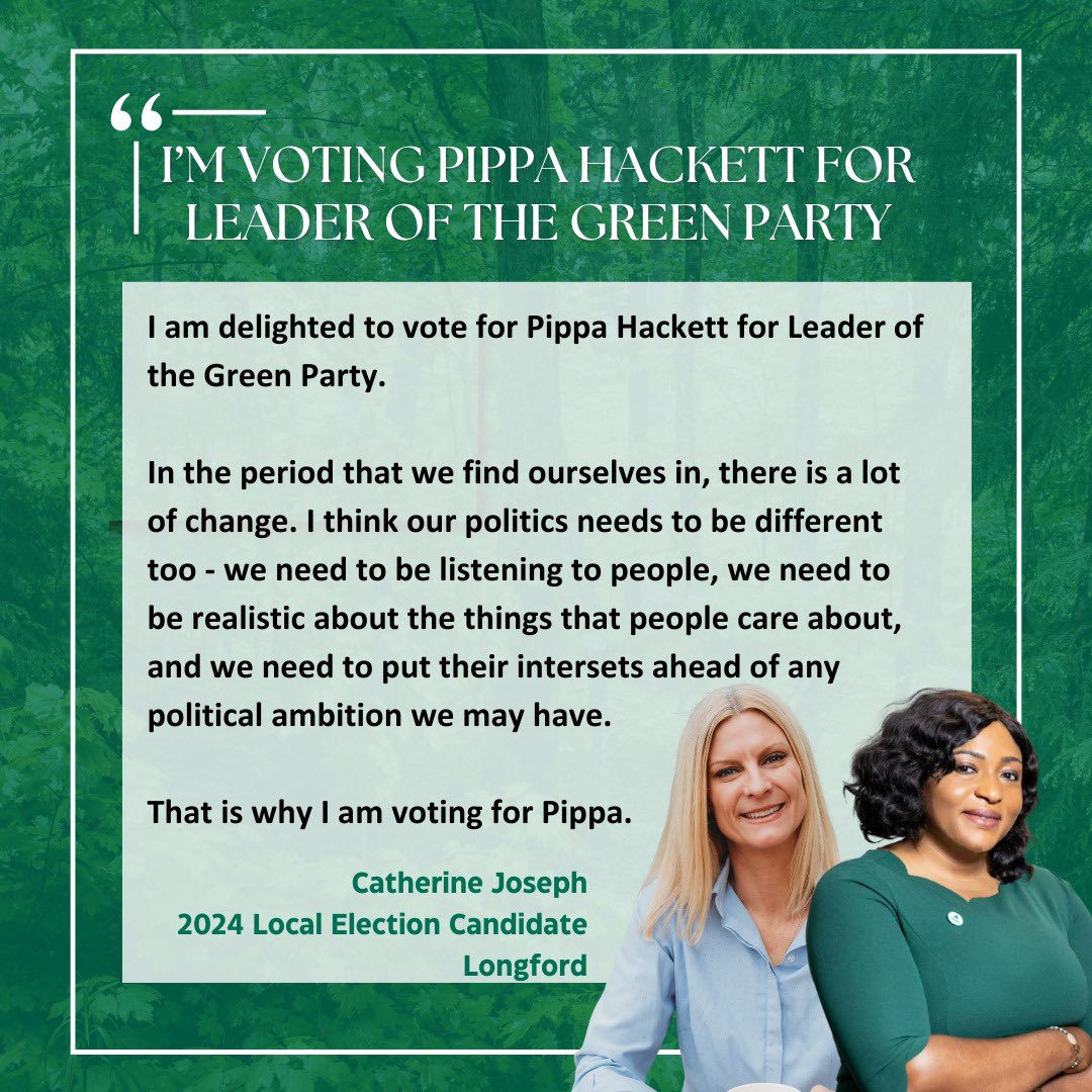 Pippa Hackett (@pippa_hackett) on Twitter photo <a href="/paulinegalway/">Senator Pauline O'Reilly</a> <a href="/stevensgreen1/">Steven Matthews</a> <a href="/DollardMaria/">Cllr Maria Dollard</a> @pearseanseo <a href="/iva_pocock/">Iva Pocock</a> <a href="/lbcilldara/">Lorraine Benson @lbcilldara.bsky.social</a> <a href="/annwalshgreen/">Ann Walsh</a> <a href="/RuadhainB/">RuadhainBonham🇮🇪🇪🇺🇺🇦♻️</a> It is always a privilege to be in the positive, energetic presence of <a href="/CatherineEmh/">Catherine Joseph</a>
Both Catherine and I share the desire to part of creating positive change, protecting the environment, and improving the lives of the community and I feel honoured to have her support. <a href="/paulinegalway/">Senator Pauline O'Reilly</a> <a href="/stevensgreen1/">Steven Matthews</a> <a href="/DollardMaria/">Cllr Maria Dollard</a> @pearseanseo <a href="/iva_pocock/">Iva Pocock</a> <a href="/lbcilldara/">Lorraine Benson @lbcilldara.bsky.social</a> <a href="/annwalshgreen/">Ann Walsh</a> <a href="/RuadhainB/">RuadhainBonham🇮🇪🇪🇺🇺🇦♻️</a> It is always a privilege to be in the positive, energetic presence of <a href="/CatherineEmh/">Catherine Joseph</a>
Both Catherine and I share the desire to part of creating positive change, protecting the environment, and improving the lives of the community and I feel honoured to have her support.