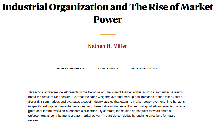 NBER (@nberpubs) on Twitter photo A survey of the recent literature on the rise of market power, focusing first on De Loecker, Eeckhout, and Unger (2020) and related research, and on industry studies that examine market power over long time horizons in specific settings, from <a href="/NateHMiller/">Nathan Miller</a> nber.org/papers/w32627 A survey of the recent literature on the rise of market power, focusing first on De Loecker, Eeckhout, and Unger (2020) and related research, and on industry studies that examine market power over long time horizons in specific settings, from <a href="/NateHMiller/">Nathan Miller</a> nber.org/papers/w32627