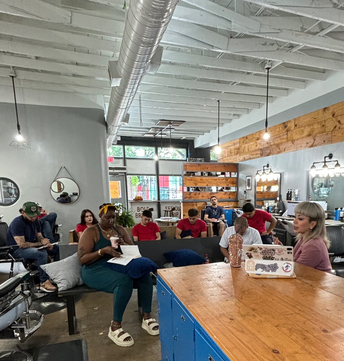 Sometimes the shop floor doubles as a theatre! #barber #barbershop #barberlife #haircut #barbershopconnect #fade #hair #barbers #hairstyle #barberlove #wahl #barbering #beard #menshair #hairstyles #andis #barbergang #barberworld #style #barbersinctv #thebarberpost #hairstylist