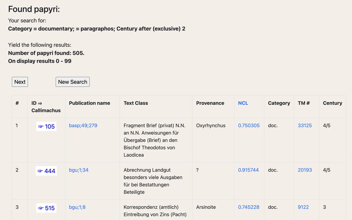 danielrruf's tweet photo. New update to the Callimachus regest of #Papyri is online (v. 1.4): now you can look for *milestones* in papyri.

Do you want to know what documentary papyri after the 2nd c. AD present paragraphos? Here you are!

https://t.co/AMcKJpK7CZ @BerkeleyPapyri @LogeionGkLat @AT_Ancient https://t.co/G2tVYHpbyG