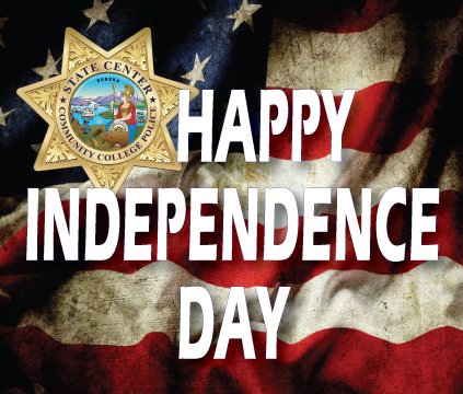 Happy Fourth of July from SCCCD PD! 
On behalf of all of us at SCCCD Police Department, we wish the entire campus community a safe and joyous Independence Day!
Let's celebrate our freedoms and the spirit of unity that makes our nation great. Have a fantastic day!