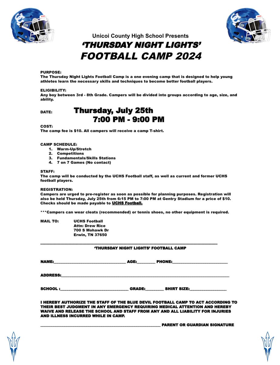 Our Thursday Night Lights Camp will be 3 weeks from tonight on July 25th at 7:00 PM - See you then! #ForksUp