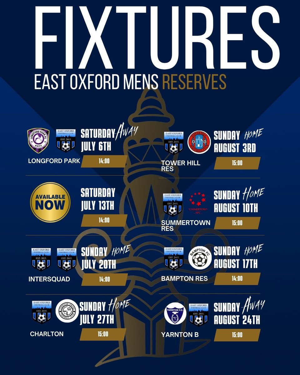 Mens football schedule this pre season! With one space available for the reserves! 

#preseason #football #mensfootball