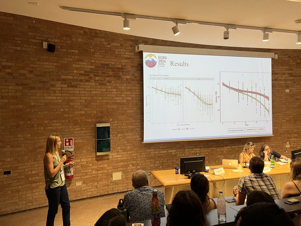 CoralReefFuture's tweet photo. #ECRS2024 Day 3 Update!
Katherine Hardy and lab alumni Brad Weiler gave great presentations this morning! Katherine discussed energetic impacts to Acropora species of hosting Durusdinium trenchii, and Bradley shared his data on diseased coral pathobiomes. https://t.co/agE91YAWp5