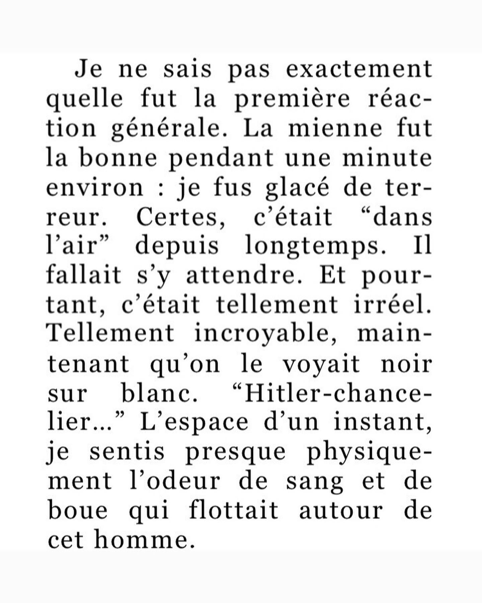 malopedia's tweet image. On m'a envoyé ça sur instagram. Des extraits du livre Histoire d'un Allemand, un livre écrit par un Allemand qui avait 32 ans en 1939 et qui raconte l'arrivée au pouvoir des nazis : tout le monde pensait que ça ne durerait pas, et que ce ne serait pas si grave...