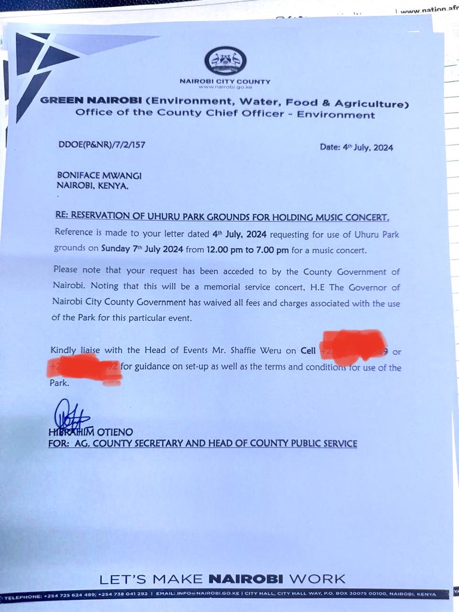 bonifacemwangi's tweet photo. On Sunday, artists have organised a memorial concert at Uhuru Park honouring the Kenyans who were killed during the protests.

All relevant government bodies have been notified. The most expensive items are good sound, stage, lighting and security for the concert. Can @PeterNdegwa_ @SafaricomPLC or any corporate body kindly support with these things? We shall do a recce of Uhuru Park tomorrow at 9 am with some of the artists, and a press briefing afterwards.  

We did a memorial concert for Garissa terror victims, and we pulled it off within 24 hours because suppliers and artists did everything Probono. We hope to get partners to do the same for Sunday’s concert. 

The event will be a celebration of those who were killed in the past two weeks. Just to clarify, NO politician will be allowed to speak. This is not a political rally or platform to desecrate the dead. Sunday is a memorial concert. #ShujaaZMemorialConcert