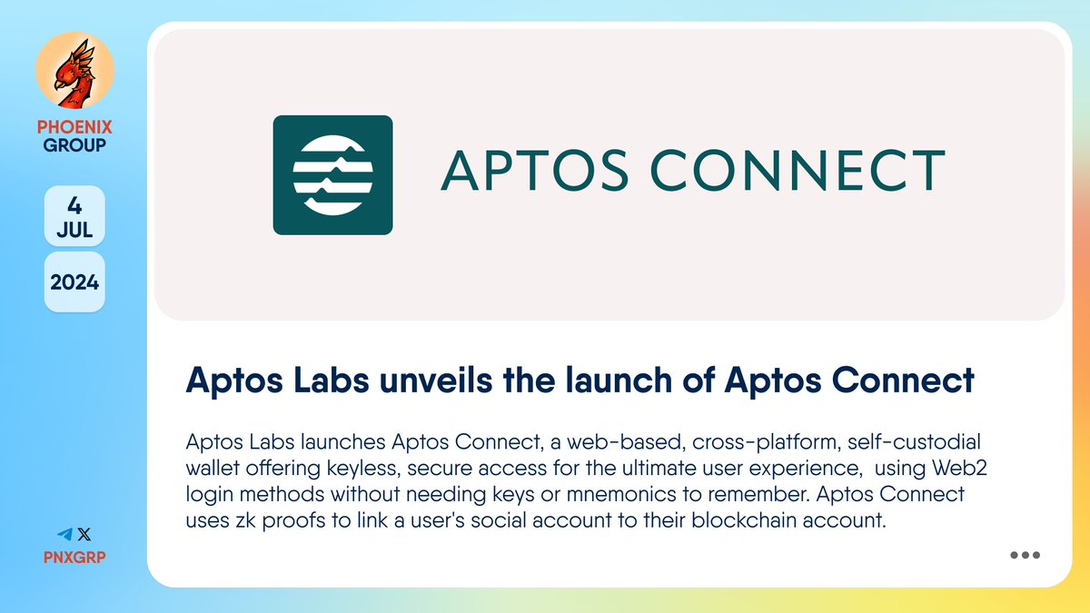 🔥 @AptosLabs unveils the launch of Aptos Connect #AptosLabs launches  #AptosConnect, a web-based, cross-platform, self-custodial wallet offering  keyless, secure access for the ultimate user experience, using Web2 login  methods without needing keys