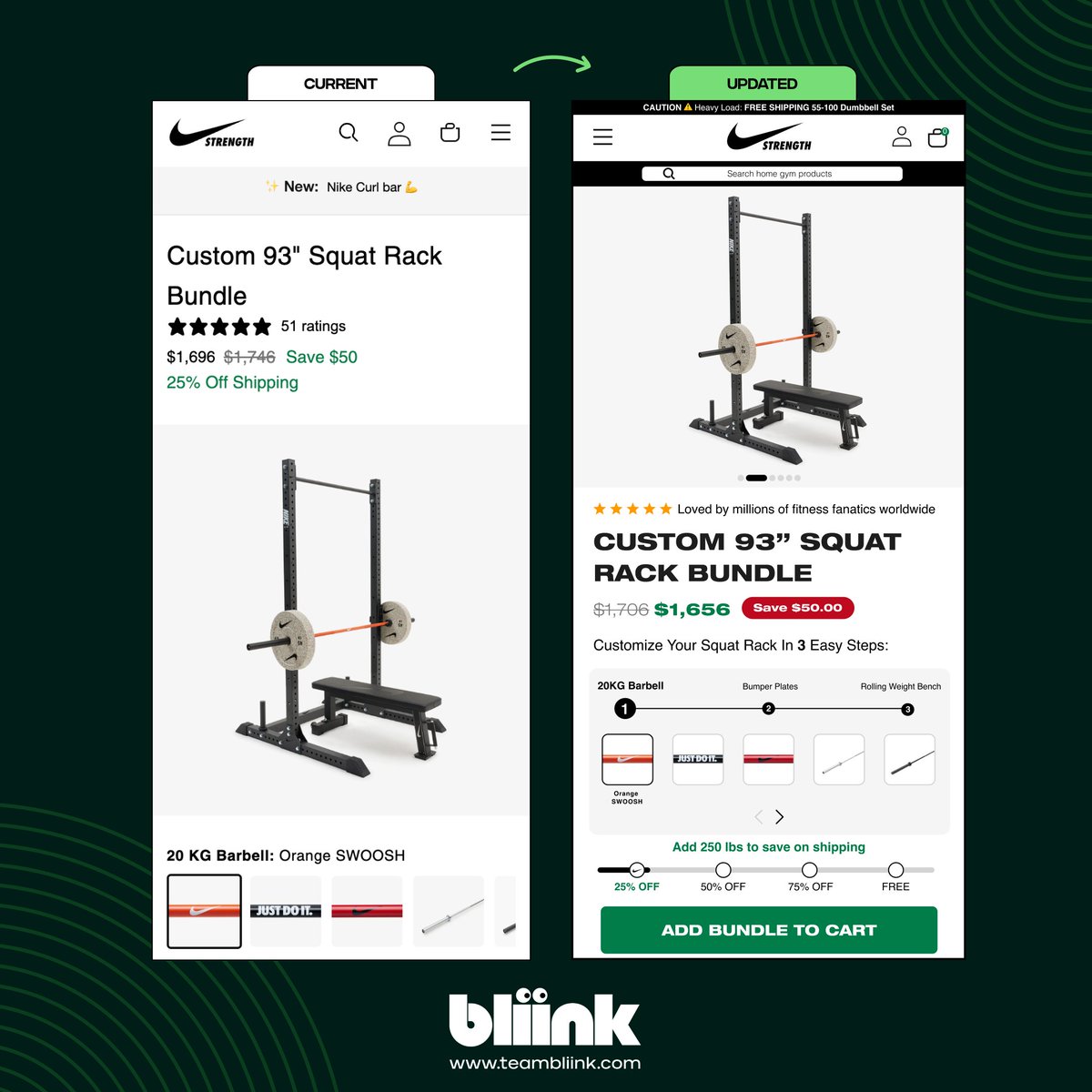 🔄 We redesigned the Nike Strength PDP with conversions and a heavy focus on UX in mind. Here's a breakdown of the key improvements we've made to drive more sales👇