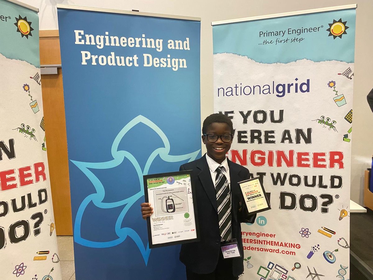 BSPDJnrBoys's tweet photo. Congratulations David, one of the selected winners of the Primary Engineers award held at the Manchester Metropolitan University. One of 22 winners out of 72,000 submissions. 
His invention was a device to help people who suffer from high pollen to reduce the risk of allergies. https://t.co/qF5CnSQckN