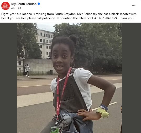 This little girl in missing in Croydon
Please share the hell out of this, people!
Thank you!