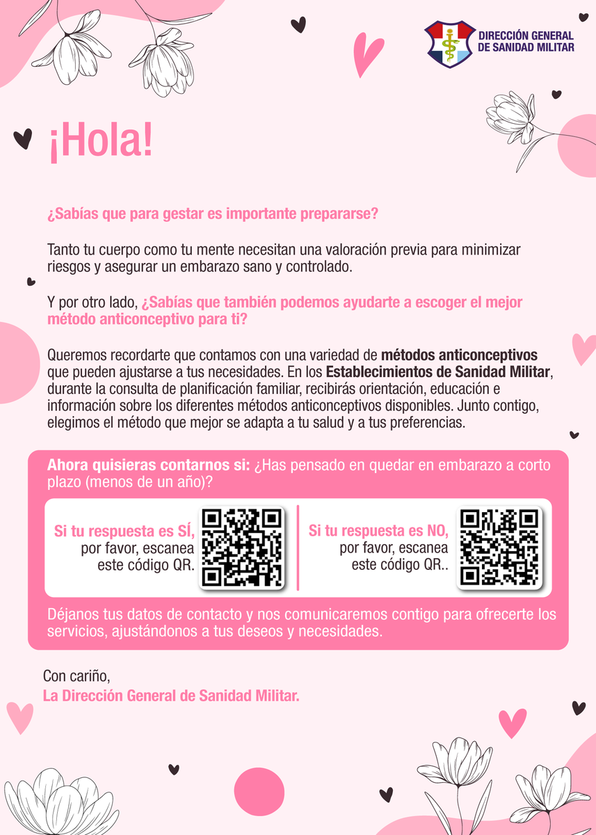 SanidadMilCo's tweet photo. La Dirección General de #SanidadMilitar invita a todas la mujeres que hacen parte #SSFM para que diligencien la siguiente consulta:
CONSULTA PRECONCEPCIONAL: https://t.co/L26ISy5FLz
CONSULTA PLANIFICACIÓN FAMILIAR:
https://t.co/L26ISy5FLz https://t.co/SrRCYKQVXN