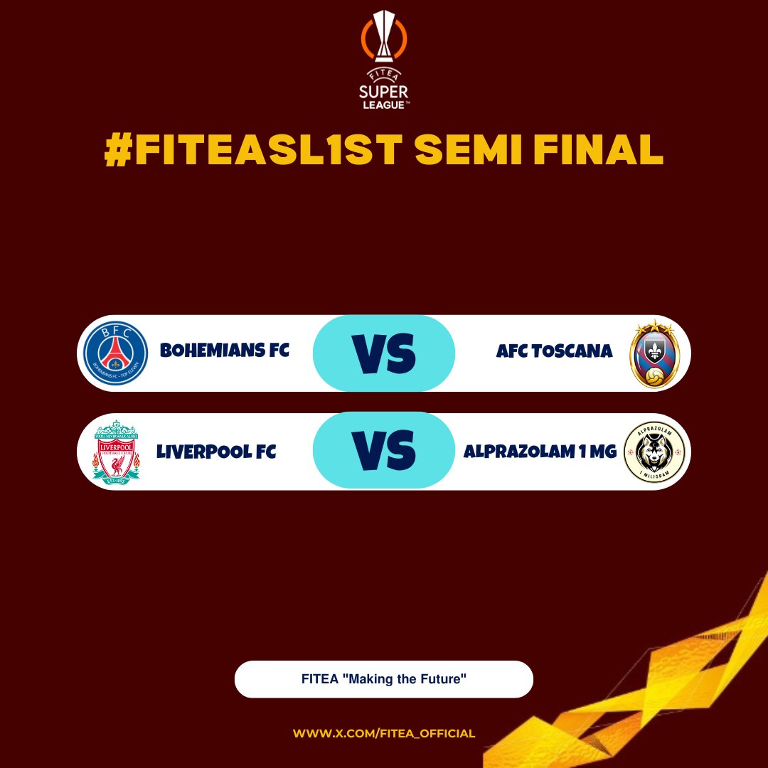 FITEA_Official's tweet photo. #FITEASL1st SEMI FINAL🔥

@BohemiansFC_ 🆚 @ToscanaAFC

@LFC_T11 🆚 @Azol1mg

#TopEleven

𝗙𝗜𝗧𝗘𝗔 "𝗠𝗮𝗸𝗶𝗻𝗴 𝘁𝗵𝗲 𝗙𝘂𝘁𝘂𝗿𝗲"
Full bracket ⬇️
https://t.co/moGL5xsRsr https://t.co/QsDW1SxR3Y