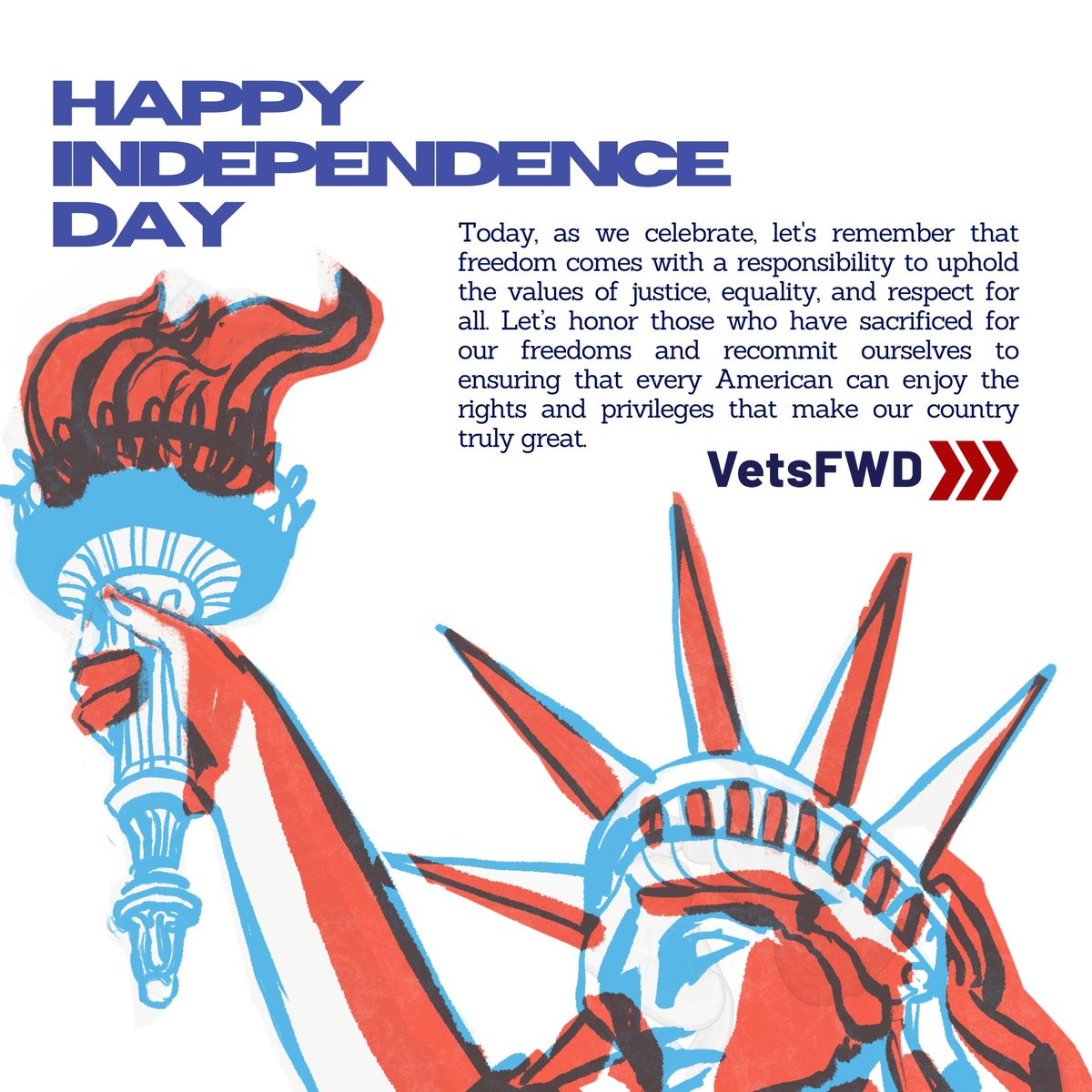 Vets_FWD's tweet photo. 🇺🇸 Happy Independence Day! 🇺🇸 Today, we celebrate the freedoms that define the American spirit. Freedom is the courage to dream big and the strength to protect our liberties.

Have a safe and joyous 4th of July from all of us at VetsForward! 🎆

#IndependenceDay #VetsForward https://t.co/nVhwgccmKg