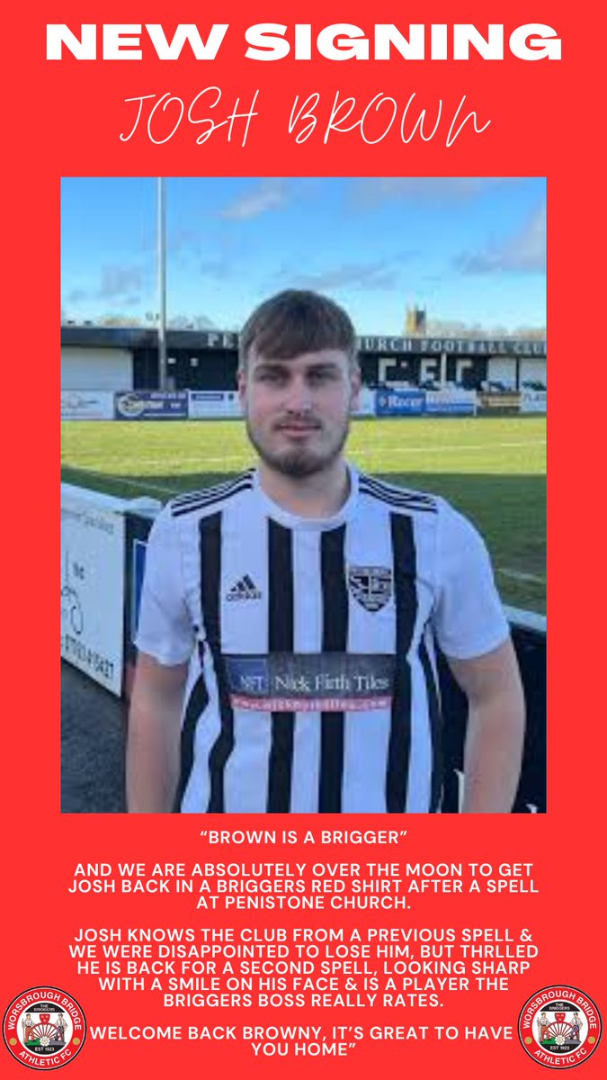 Worsbrough Bridge AFC (@worsbroughbfc) on Twitter photo Brown is a Brigger ⚽️
One more to finish the day & a player that needs no introduction to Briggers fans as <a href="/JoshuaB79999657/">Joshua Brown</a> comes home.
With a good pre-season, Browny looks sharp & ready to fulfill his potential in what is another cracking signing for the Briggers. Let's go 🤛 Brown is a Brigger ⚽️
One more to finish the day & a player that needs no introduction to Briggers fans as <a href="/JoshuaB79999657/">Joshua Brown</a> comes home.
With a good pre-season, Browny looks sharp & ready to fulfill his potential in what is another cracking signing for the Briggers. Let's go 🤛