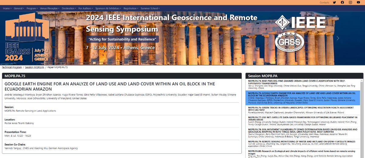 andvelastegui's tweet photo. I will attend #IGARSS2024 in person next week 😉

If you are interested in #analyzing the #LandUse and #LandCover Changes in an #OilBlock in the #Amazon, come to session https://t.co/MaYvx5q2OL: Remote Sensing in Land Applications (8 July, 15:20 - 16:20) and let’s meet next week https://t.co/6GN2EWG848