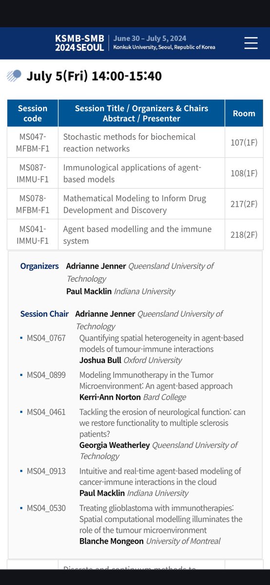 If:
1. You're at #smb2024
2. You manage to wake up by 2pm, and
3. My voice comes back,
Then do come along to the minisymposium on ABMs and the immune system in room 218, where I'll be talking (whispering) about methods from doi.org/10.1371/journa… and doi.org/10.48550/arXiv…