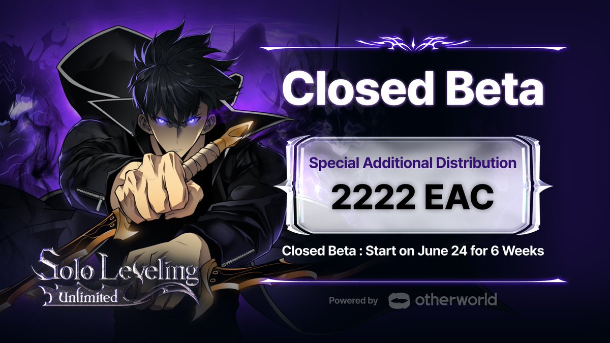 own_protocol's tweet photo. 2,222 EAC Additional Release 🎫

Thanks to our community's incredible support and enthusiasm🔥
we're thrilled to announce an additional distribution of 2,222 EAC.

#sololevelingunlimited #SLU #otherworldnetwork #OWNprotocol #web3socialprotocol #closedbeta #earlyaccesscode https://t.co/u8pmVZe87z