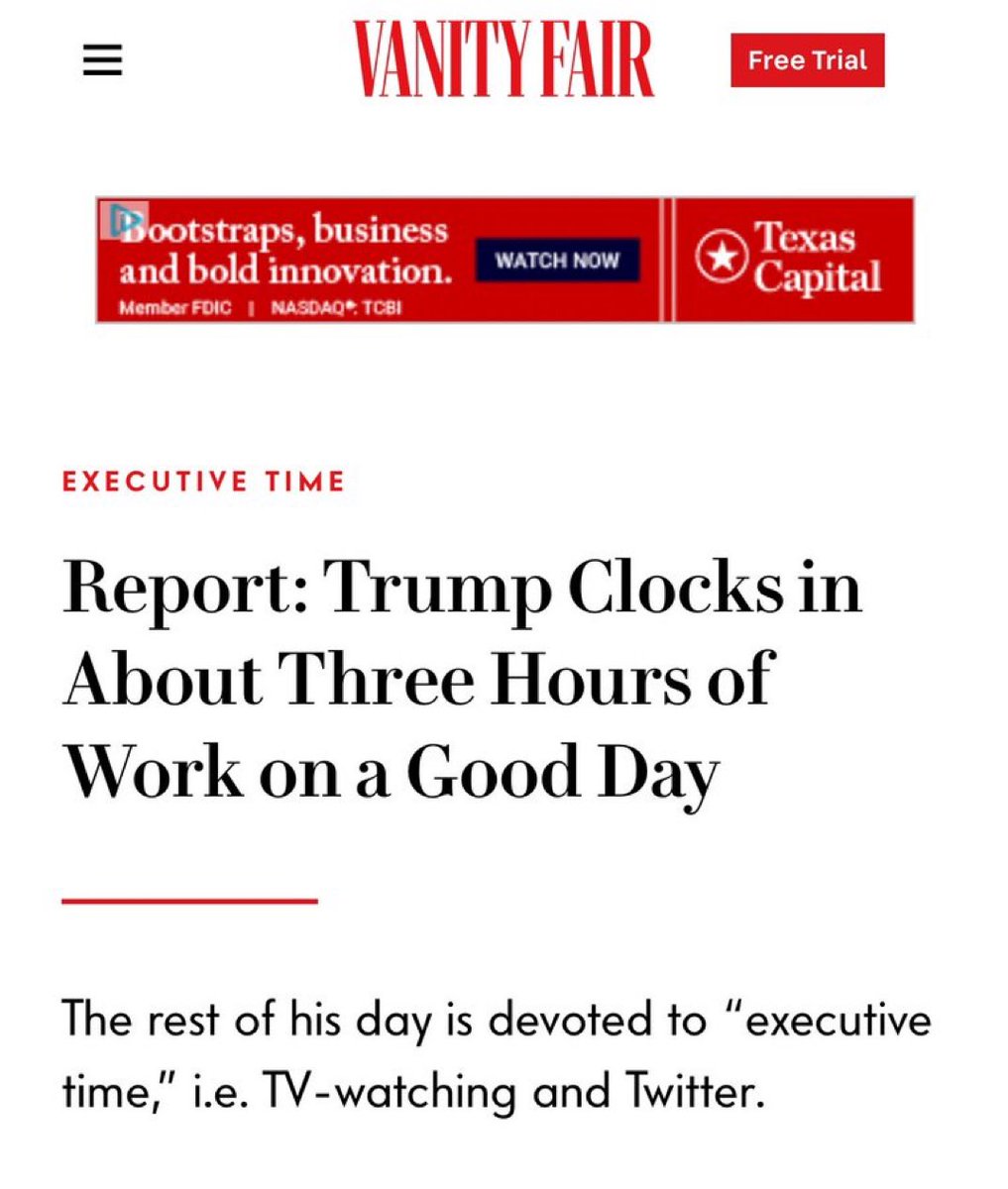 grantstern's tweet image. NEWS! Biden tells governors he’s only going to work 14 hours a day and stop events after 8pm.

Facts: Trump often worked his 3-hours per day, when he was younger than Joe is today.