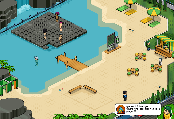 I wanted to imagine an addition to the #habbo origins picnic room, a new play-area where you can play 'the floor is lava' 

including a scoreboard and a badge for getting on the scoreboard! 🏆