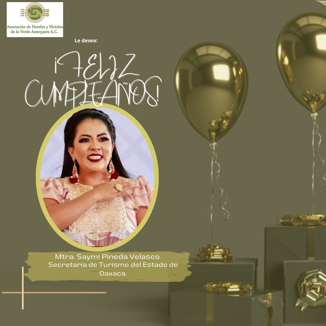 ¡Feliz cumpleaños! 🎉🎂Mtra. Saymi Pineda Velasco  <a href="/saymipinedav/">Saymi Pineda Velasco</a> 
Que este día esté lleno de sorpresas maravillosas, salud, alegría  y éxito para disfrutar todos los días. 🎊🎉

@SECTUR_GobOax
#Felicitaciones 
#felizdia