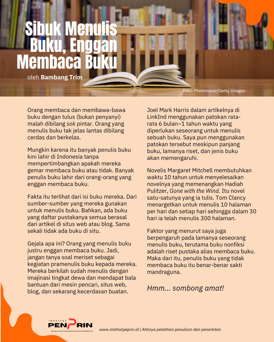 bambangtrim's tweet photo. Semoga bukan kita. Sibuk menulis buku, enggan membaca buku. https://t.co/gqxXGRlHBa