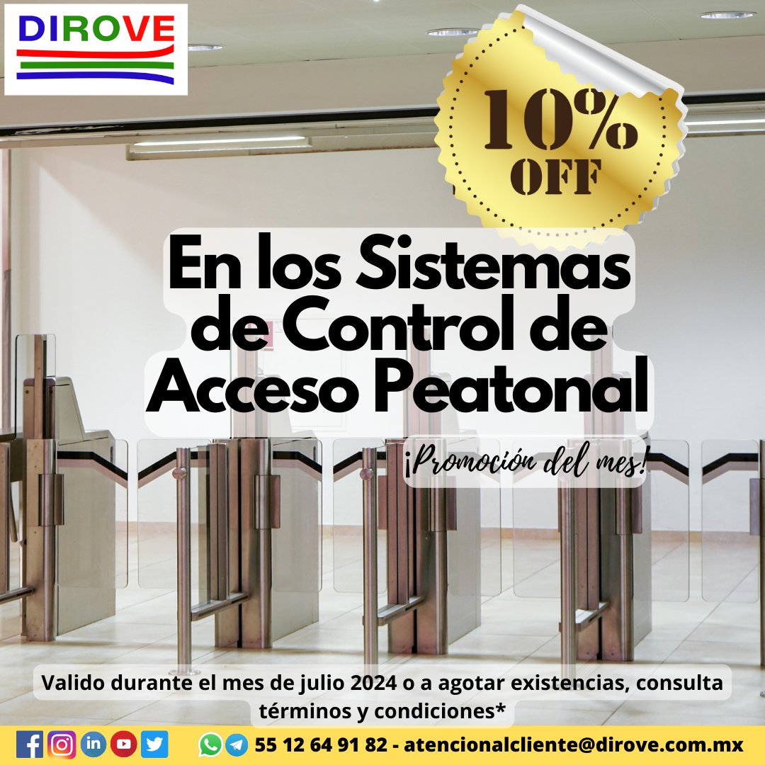DiroveMexico's tweet photo. ¡Aprovecha nuestra promoción del mes!
10% de descuento en todos los Sistemas de control de Acceso Peatonal.
Solicita tu cotización al 📷55 1264 9182
Consulta términos y condiciones.
Válido el mes de julio 2024
#PromocionDelMes #promocionjulio2024 #Inversion #SmartLife #dirove https://t.co/nttk0KBeYg