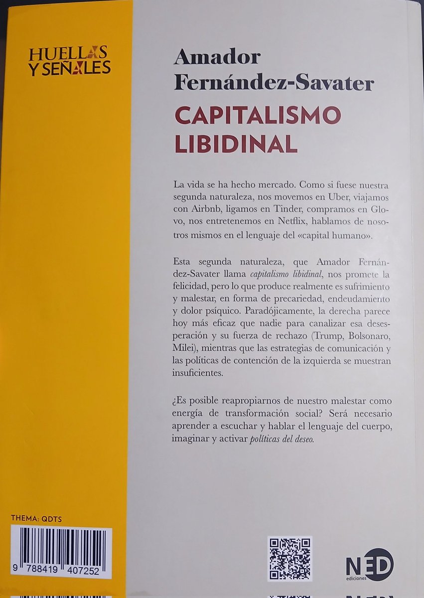 @puntsdellibre (@a_puntsdellibre) on Twitter photo 'Capitalismo libidinal' (<a href="/ned_ed/">NED Ediciones</a>) d'Amador Fernández-Sabater.
Curosament escrit i estructurat en capítols breus que en "faciliten" una lectura raonablement fèrtil, explica el caràcter gairebé epigenètic del neoliberalisme i visualitza (per on no hi ha) "camins de sortida". 'Capitalismo libidinal' (<a href="/ned_ed/">NED Ediciones</a>) d'Amador Fernández-Sabater.
Curosament escrit i estructurat en capítols breus que en "faciliten" una lectura raonablement fèrtil, explica el caràcter gairebé epigenètic del neoliberalisme i visualitza (per on no hi ha) "camins de sortida".