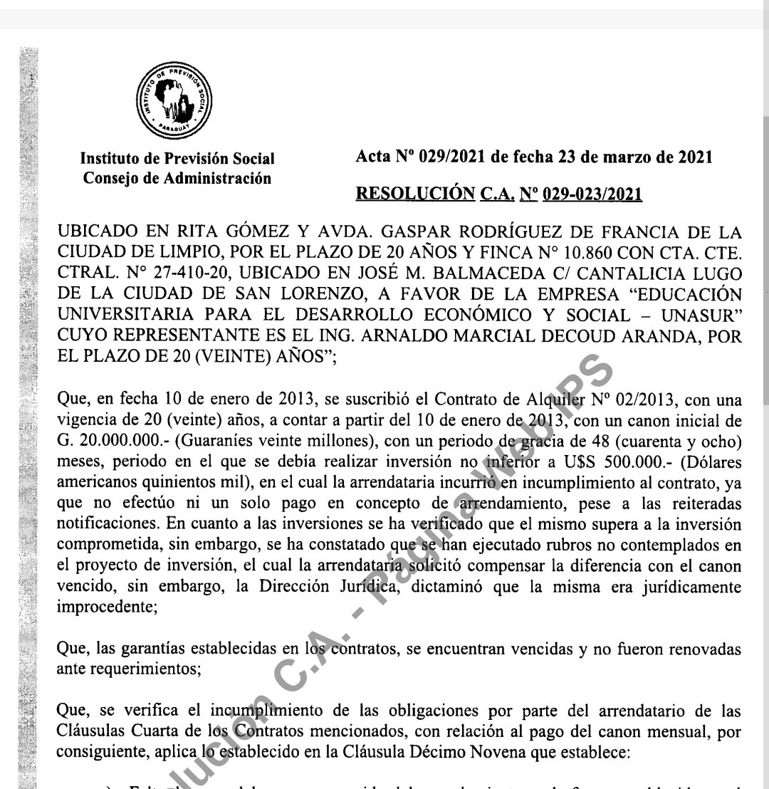 OviedoFidel's tweet image. La Universidad del Sur @unasurpy debía realizar inversión por US$ 500 mil en propiedad de @IPSParaguay en Limpio pero ni el pago de Gs 20 millones en concepto de arrendamiento pagó. Está tarde la previsional recuperará posesión del inmueble