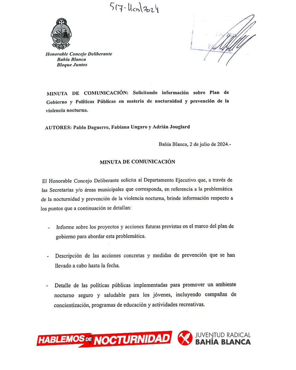 🤔🤌⁉️

Le pedimos al <a href="/MunicipioBahia/">Municipio Bahía Blanca</a> que informe cuál es el plan de gobierno y acciones sobre Nocturnidad y la prevención de la violencia nocturna. 

#HablemosDeNocturnidad