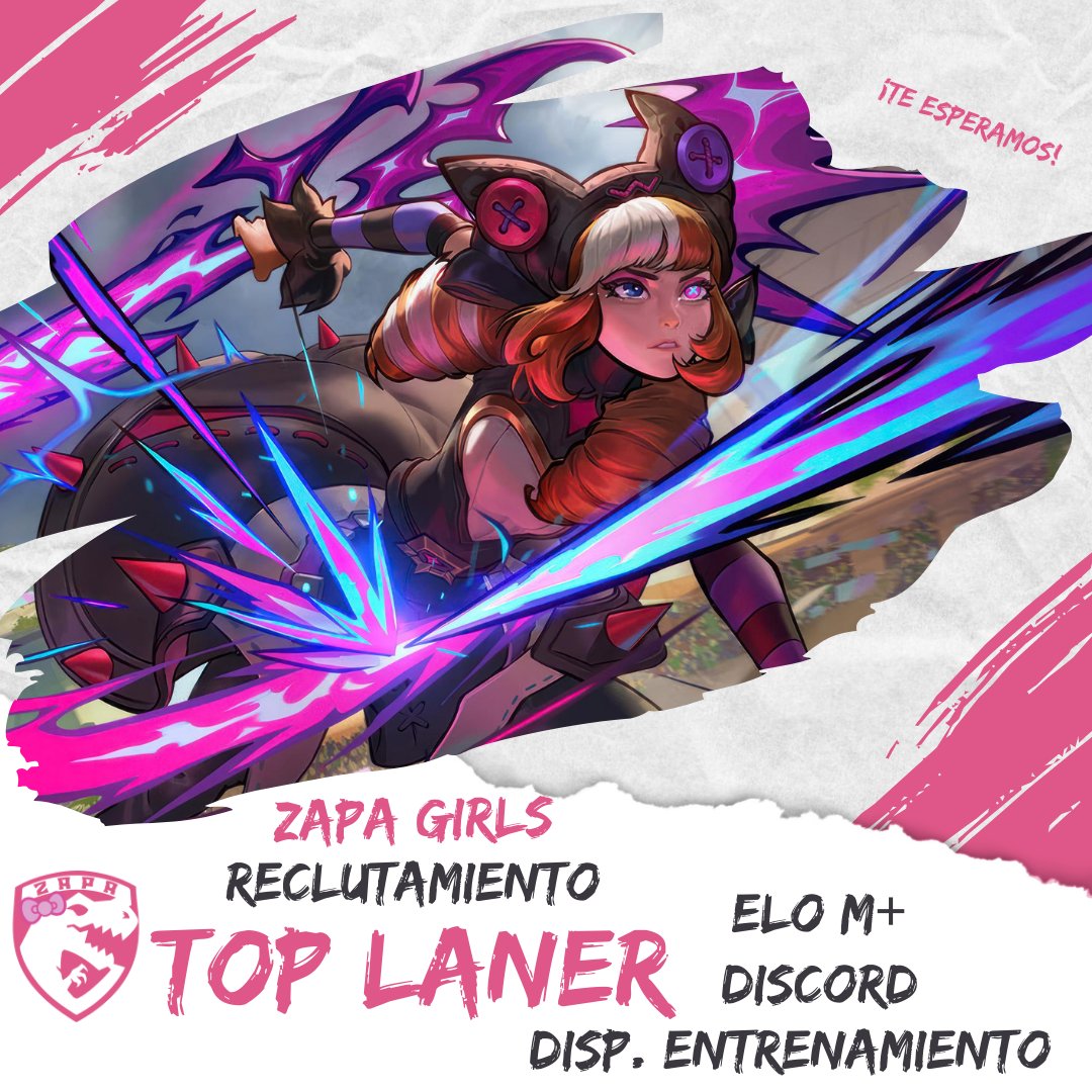 ¡Atención!
Buscamos jugadoras interesadas en unirse a nuestra escuadra de Zapa Girls.
Envíanos mensaje directo si estas interesada o puedes contactar a nuestra manager <a href="/Lveanshie/">୨ৎ Rhaean | 앤지</a> para mas información.

¡Te esperemos!

#wildrift #reclutamiento #top #Zapagirls #zgg