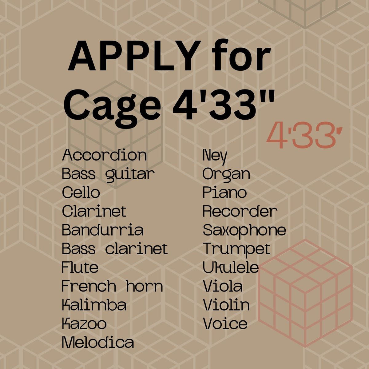 2setSymphony's tweet photo. Is your instrument represented? 👀

We're looking for 433 people to perform Cage's 4'33". All instruments and vocalists welcome. Invite your musician friends to join!

https://t.co/0oEchGqPEK https://t.co/wNBxXoNtFb