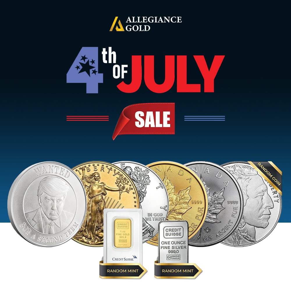 AllegianceGold's tweet photo. This Independence Day, we're bringing you freedom from financial worries with our exclusive Precious Metals Sale! 

Visit https://t.co/gI0ZDggKy7 and act fast—these deals won't last long!

#FourthOfJuly #IndependenceDay #PreciousMetals #Gold #Silver https://t.co/MNuAoD3mzd
