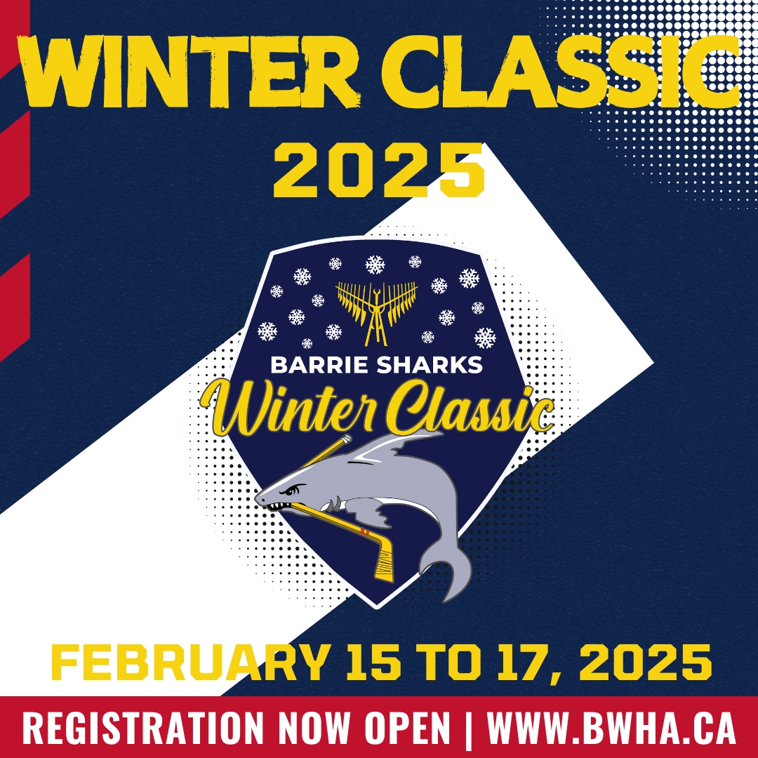 BARRIE SHARKS WINTER CLASSIC - FEB 15 to 17, 2025 | Join in Barrie on Family Day Weekend. This year, we'll welcome 70+ house league, U9 competitive &amp; Senior women's teams for games on the Saturday, Sunday and holiday Monday. INFO and REGISTRATION: bwha.ca/Tournaments/13…