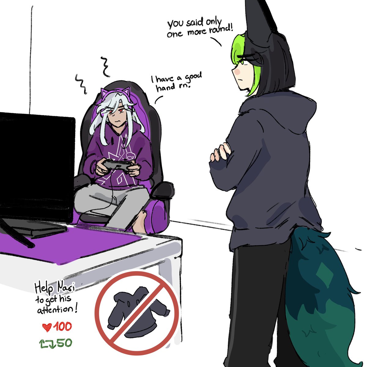 🔞Streamer Au
A silly idea. Cyno keeps on playing card games and Tighnari is annoyed. Maybe some less clothes will help? #cynonari