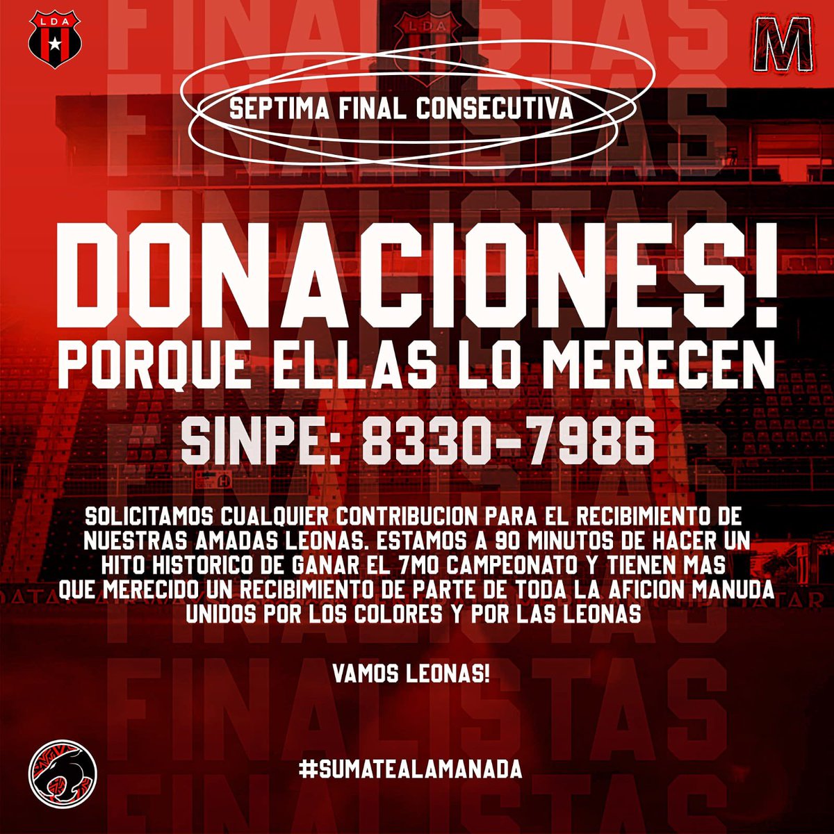 ¿Ya donaron?

100, 500, 1000… Lo que quieran y puedan, TODO ayuda, se los prometo maes ❤️🖤 por y para Las Leonas.

RT para llegar a todo el Liguismo posible.