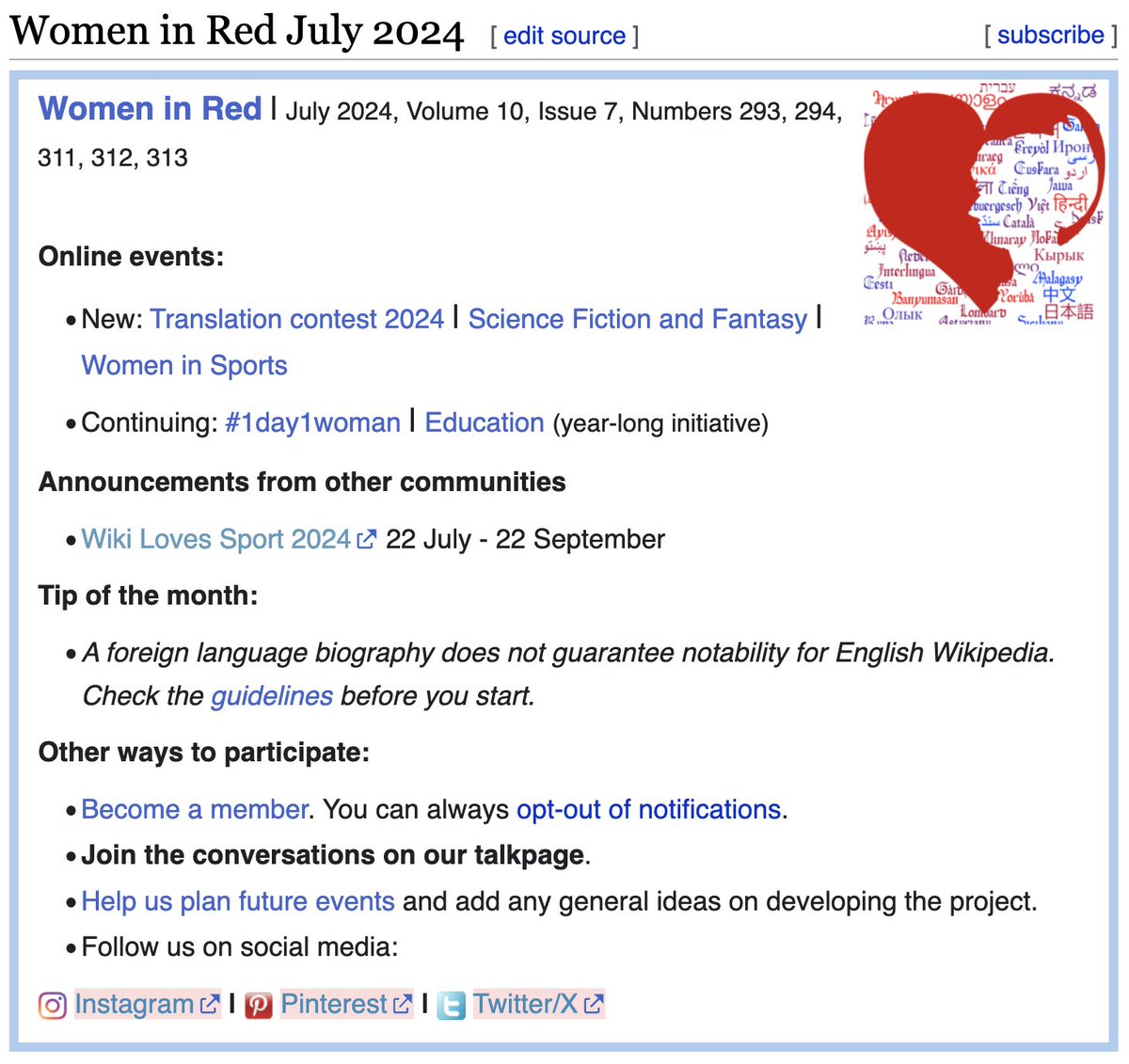 Annie Reynolds (@annreynolds988) on Twitter photo This month <a href="/WikiWomenInRed/">wikiwomeninred</a> begins a 3-month Translation contest. Other events are Women in Science Fiction and Fantasy and Women in Sports. <a href="/wm_au/">Wikimedia Australia</a> <a href="/wikiprojectnz/">Wikimedia Aotearoa</a> en.wikipedia.org/wiki/Wikipedia… This month <a href="/WikiWomenInRed/">wikiwomeninred</a> begins a 3-month Translation contest. Other events are Women in Science Fiction and Fantasy and Women in Sports. <a href="/wm_au/">Wikimedia Australia</a> <a href="/wikiprojectnz/">Wikimedia Aotearoa</a> en.wikipedia.org/wiki/Wikipedia…