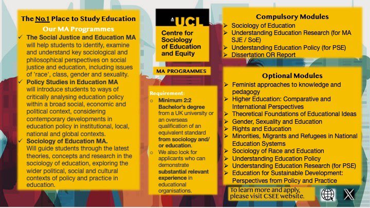 Calling all sociology enthusiasts! Checking out our MA Programmes to study important and topic themes within social science with leading sociologists and researchers at the No.1 place to study education to further develop professionally and expand network! #MAsociology
