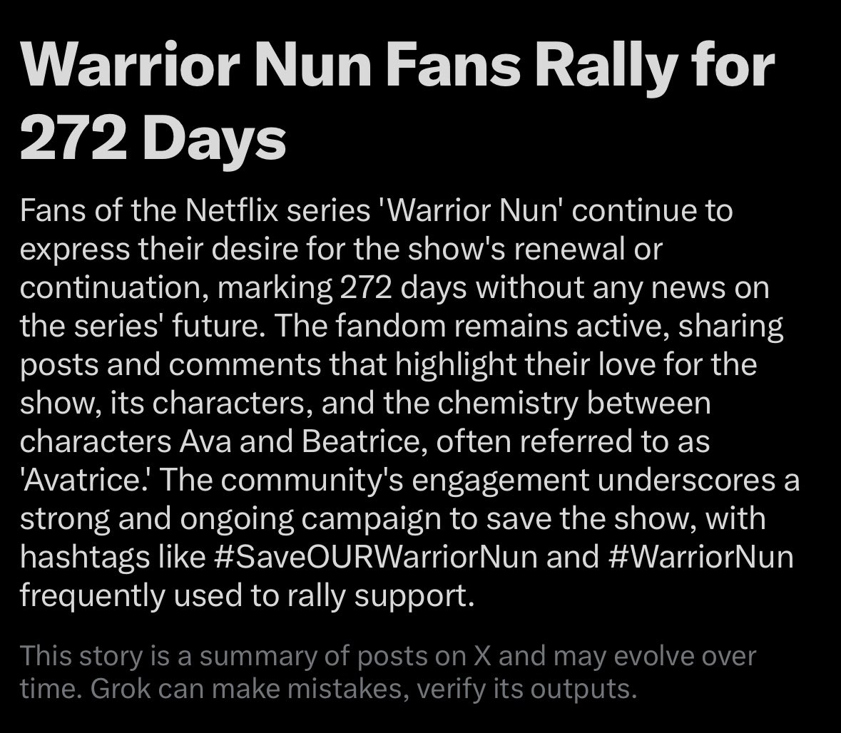 AgnesSzabttr7's tweet photo. We trending again 

#WarriorNun #SaveOURWarriorNun https://t.co/WaBarfBzhd