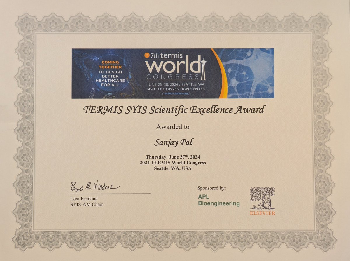 Sanjay Pal (@sanjay_pal7) on Twitter photo I'm thrilled to share that I've been honored with the TERMIS SYIS Scientific Excellence Award at the 7th TERMIS World Congress 2024. I'm grateful to <a href="/MattWolf_PhD/">Matthew Wolf</a>, @WolfLab and @NCIResearchCtr for the support, and thank you <a href="/SyisTermis/">TERMIS-AM SYIS</a>. I'm thrilled to share that I've been honored with the TERMIS SYIS Scientific Excellence Award at the 7th TERMIS World Congress 2024. I'm grateful to <a href="/MattWolf_PhD/">Matthew Wolf</a>, @WolfLab and @NCIResearchCtr for the support, and thank you <a href="/SyisTermis/">TERMIS-AM SYIS</a>.