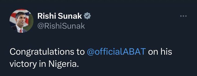 novieverest's tweet image. We have to ensure that foreign leaders become careful before endorsing fraudulent elections in Nigeria.
I love how determined Nigerians went out against Rishi Sunak. He was the first to endorse a sham election despite all the information he had.

Lessons.